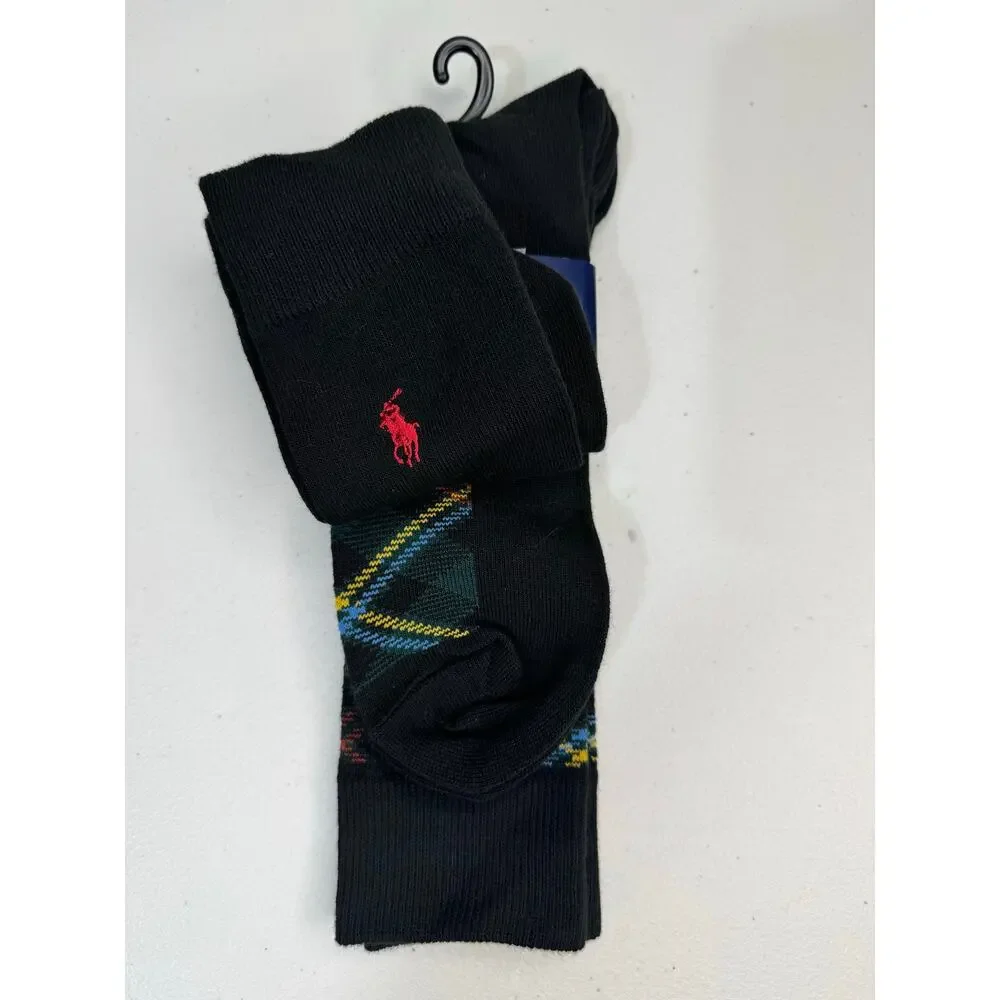 VTG Polo Ralph Lauren 2-Pack Plaid Slack Dress Socks Men Size 10-13 Cotton Blend